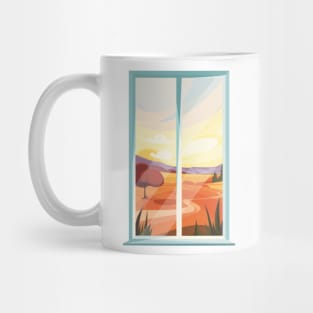 Nostalgic view through fall landscape window Mug